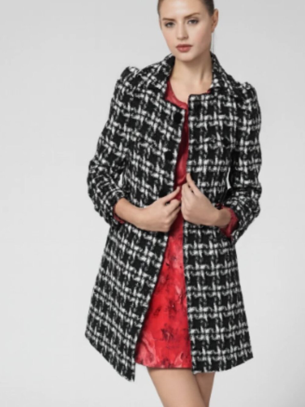 Juicy Couture wool black & white coat jacket houndstooth L